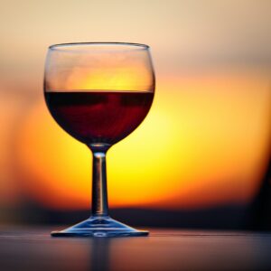clear wine glass with red wine on brown wooden table